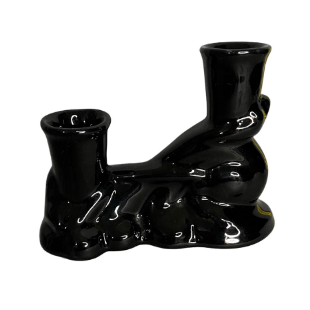 Vintage Frankoma Double Candlestick in Black Glaze 304