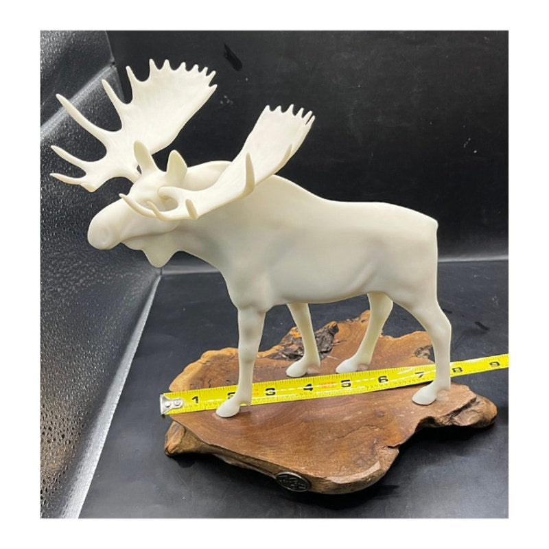 John Perry Bull Moose Sculpture Figurine Burlwood Slab Base Vintage Wildlife