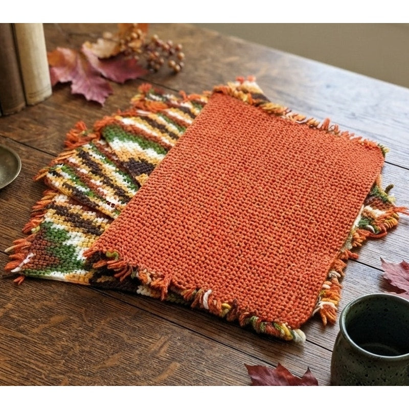 Vintage 1970s Striped Crochet Placemats Set of 4 Handmade Boho Table Linens