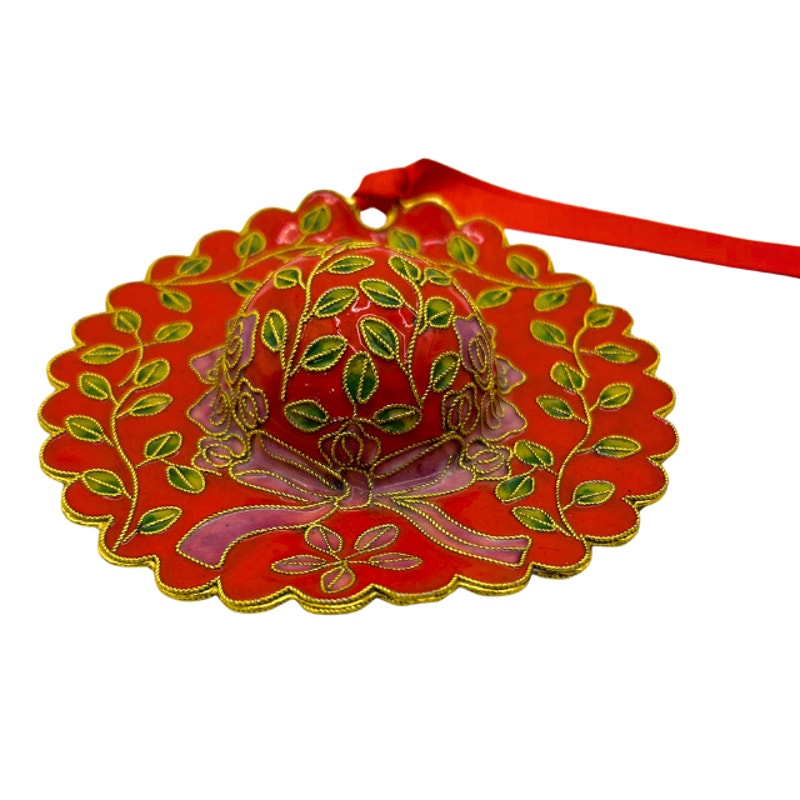 DS Starr Cloisonne Red Hat Figurine Enamel Brass Asian Decor