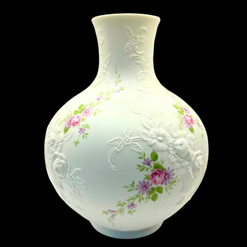 Vintage Kaiser W. Germany Porcelain Bisque Monaco Pitcher Vase Relief Floral