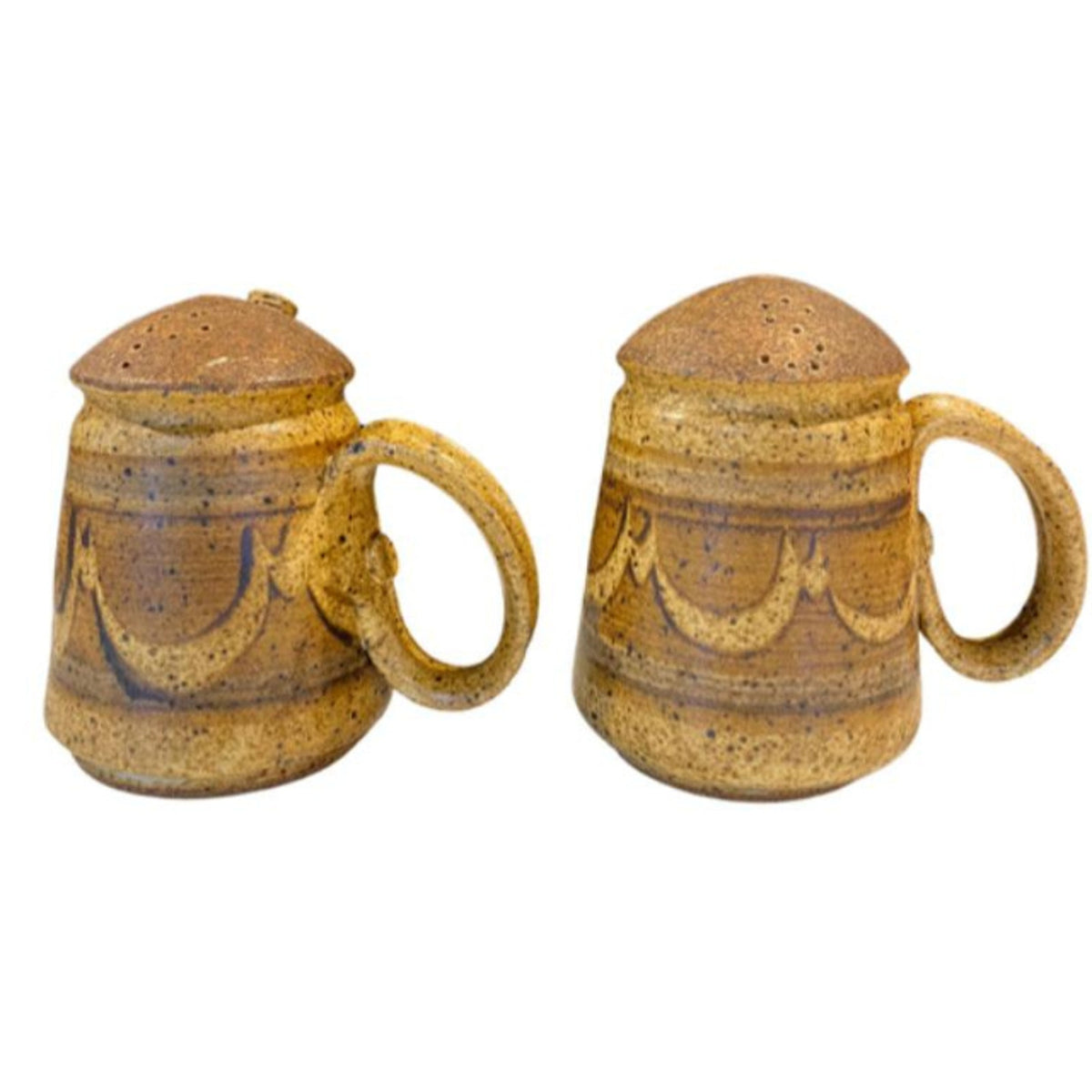 Vintage Signed Studio Pottery Salt and Pepper Shakers Sandstone Viking Style