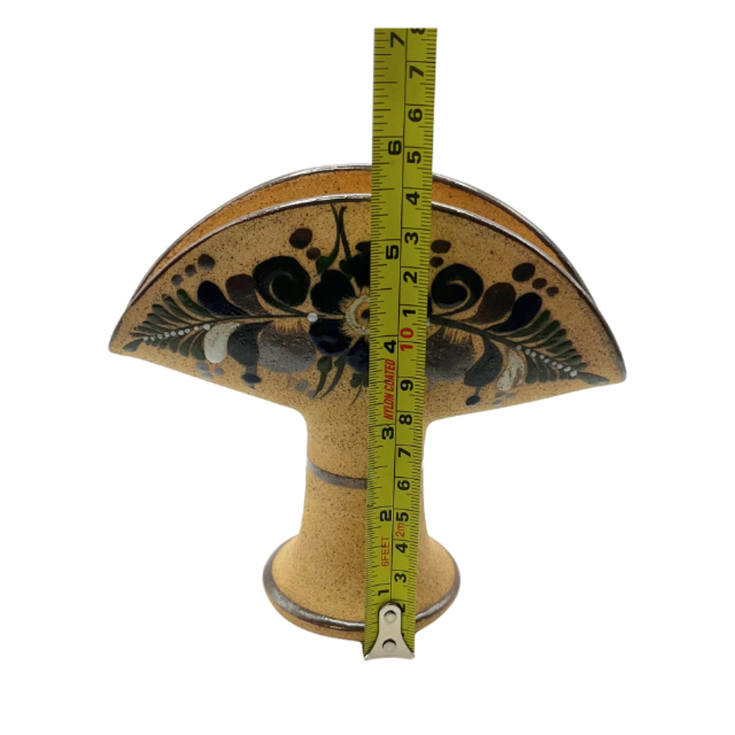 Vintage Mexican Tonala Sandstone Pottery Van Vase/ Napkin Holder Signed