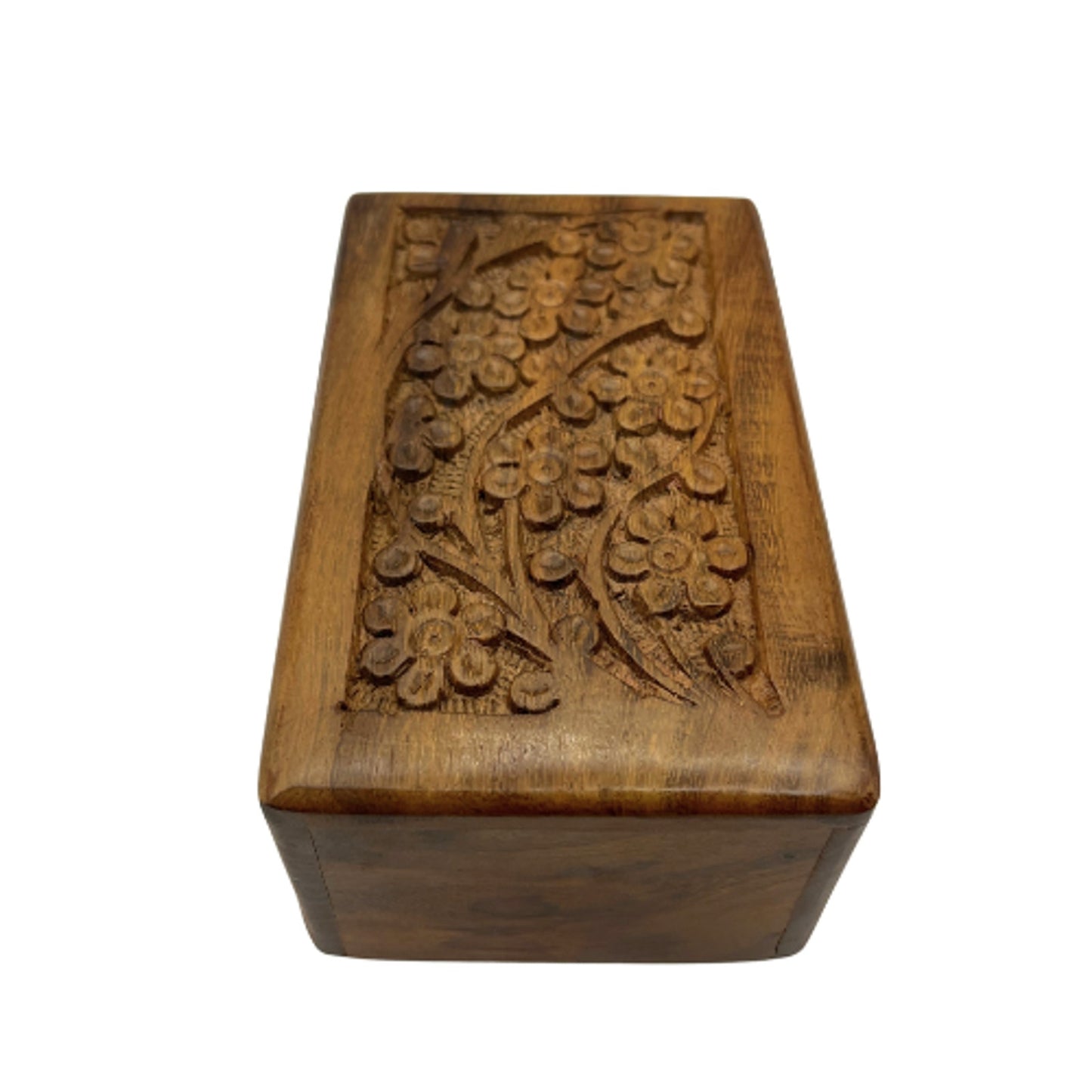 Vintage Hand Carved Wooden Keepsake Box Hidden Slide Opening