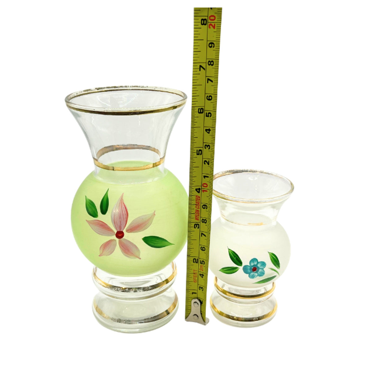 Vintage Bartlett Collins Handpainted Gold Gilded Glass Flower Vases Set of 2