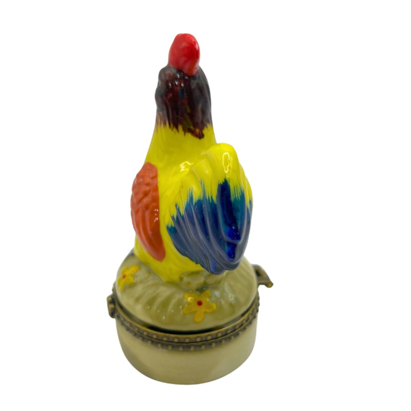Vintage Nationalfun Rooster Hinged Ring Trinket Box Hand Painted 3 3/4"