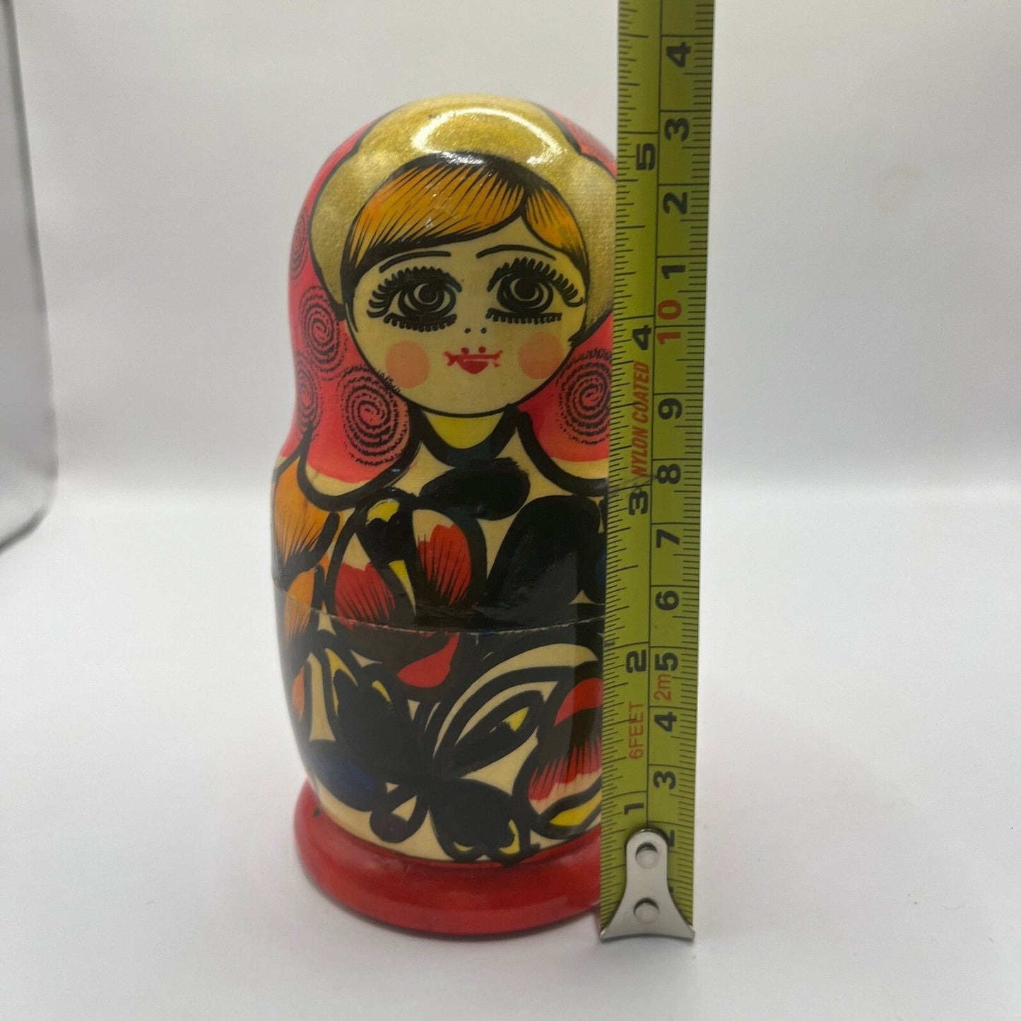 Vintage Russian Matryoshka Nesting Dolls Red Pink Purple Floral Design Set of 5