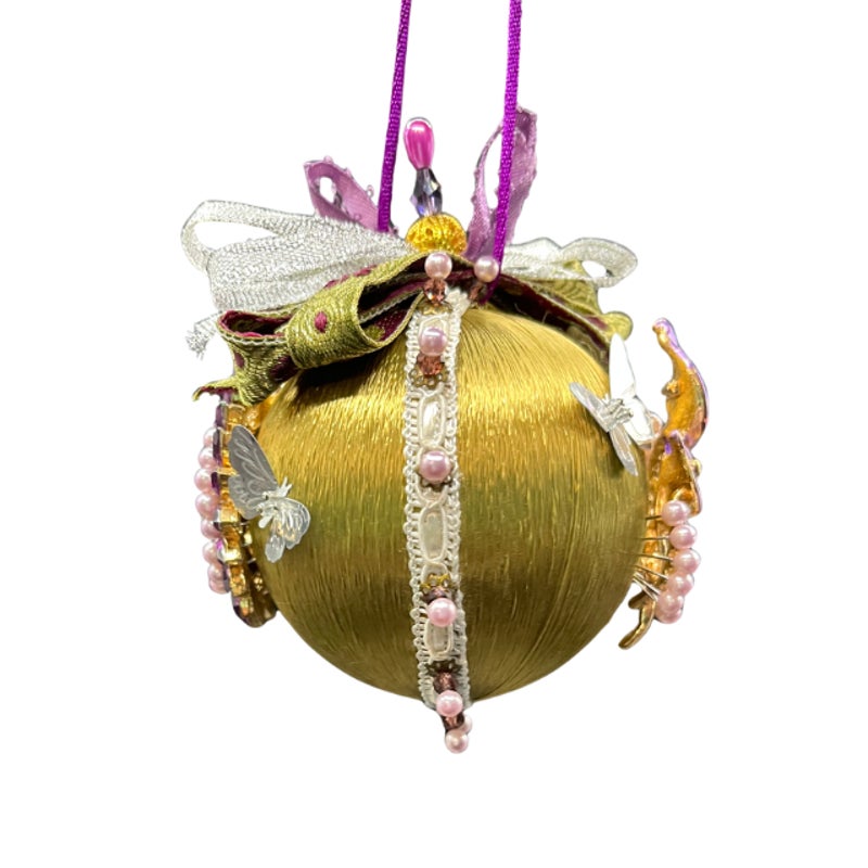 Vintage 1990s Handmade Jeweled Christmas Ornaments Set of 4 Satin Rhinestone