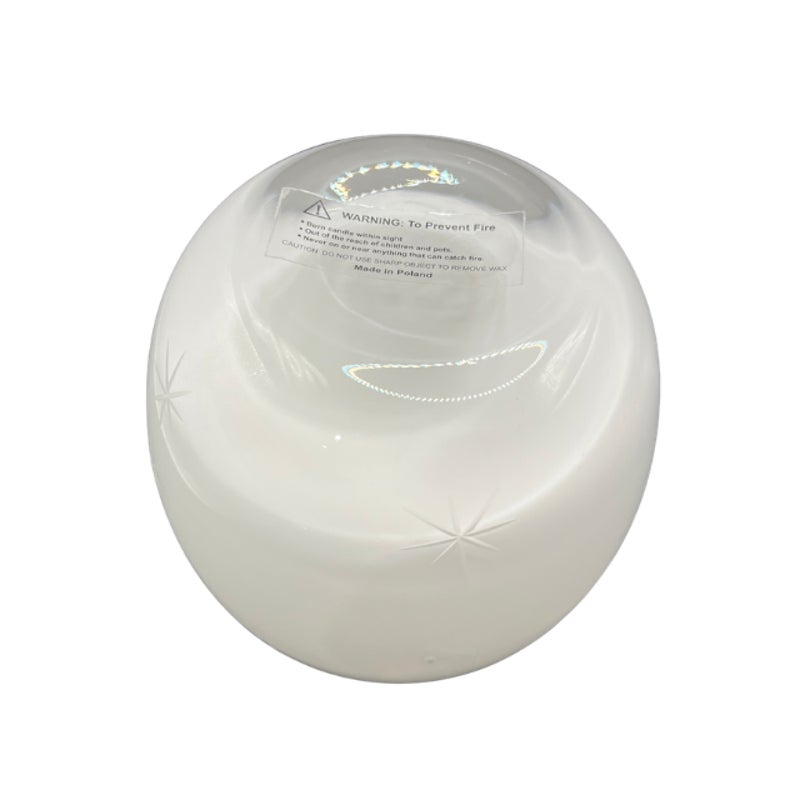 Crate & Barrel White Etched Starburst Glass Candle Holder Hand Blown Poland