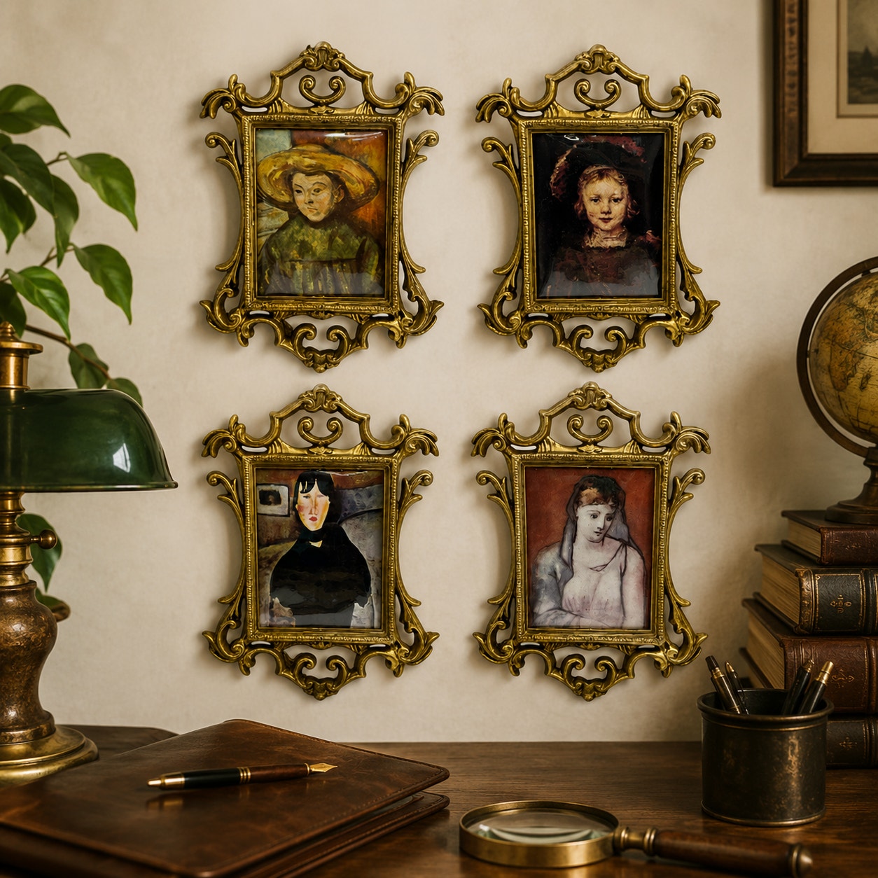 Vintage Ornate Gold Tone Plastic Frame Wall Art Famous Portrait Prints Hong Kong