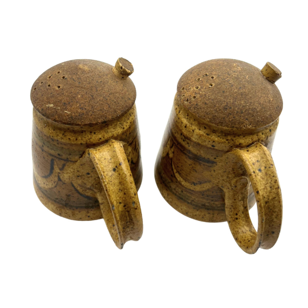 Vintage Signed Studio Pottery Salt and Pepper Shakers Sandstone Viking Style