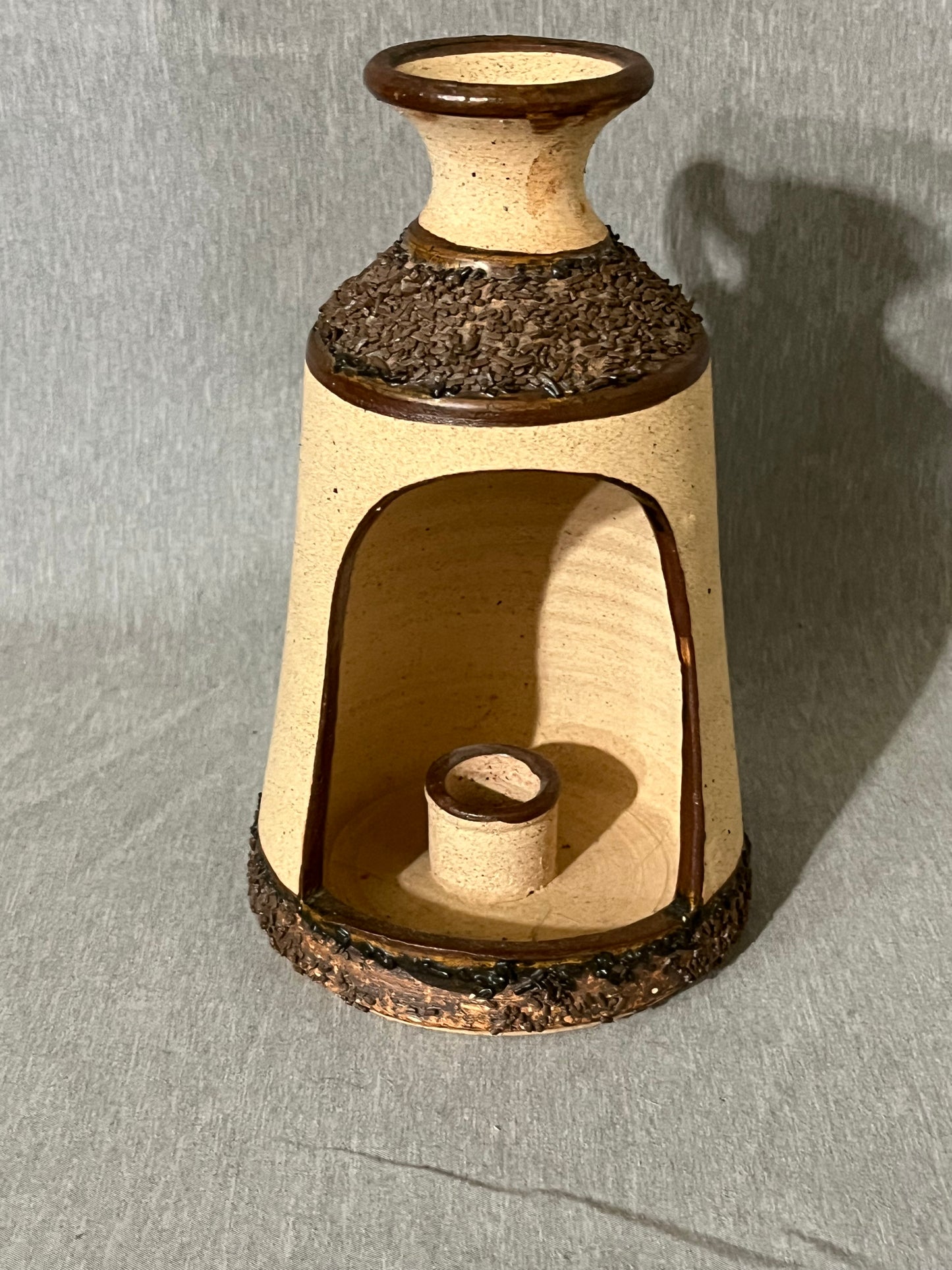 Tonala Singed Mexican Pottery Taper Candle Lantern ￼