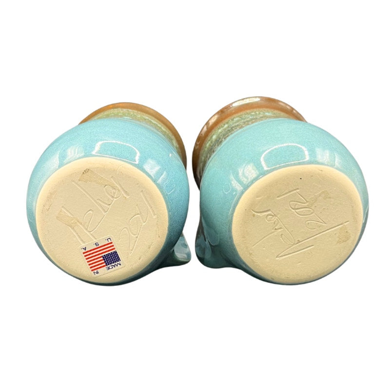 Clay in Motion Handwarmer Mug Set Ocean Tide Blue Signed Art Pottery 2021