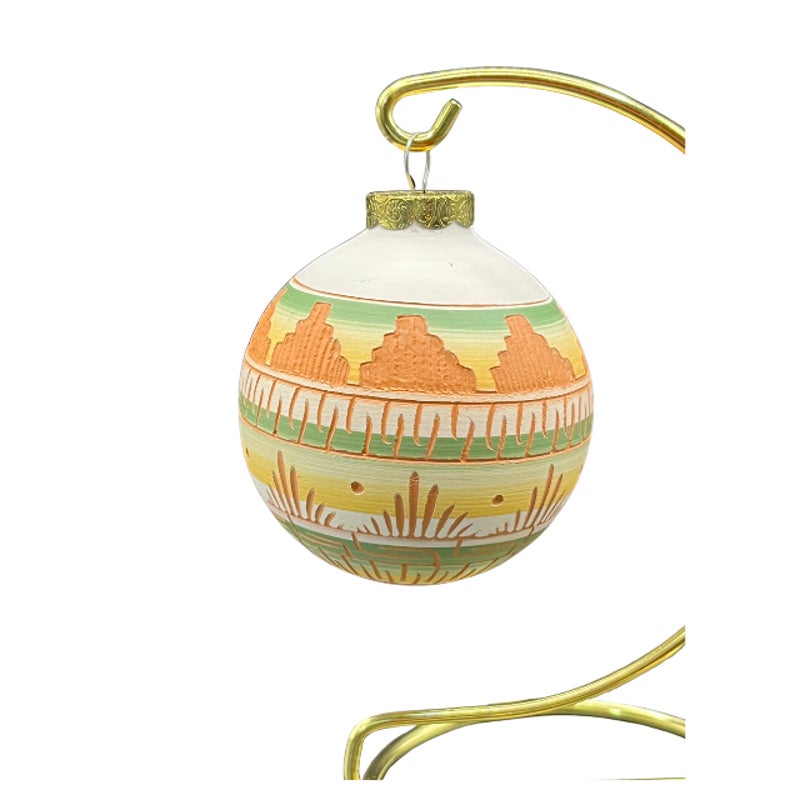 Navajo Pottery Christmas Ornament Sgraffito Etched Signed M. Grey Native Art