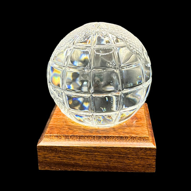 Waterford Crystal World Globe Paperweight Diamond Cut Art Glass Wood Base