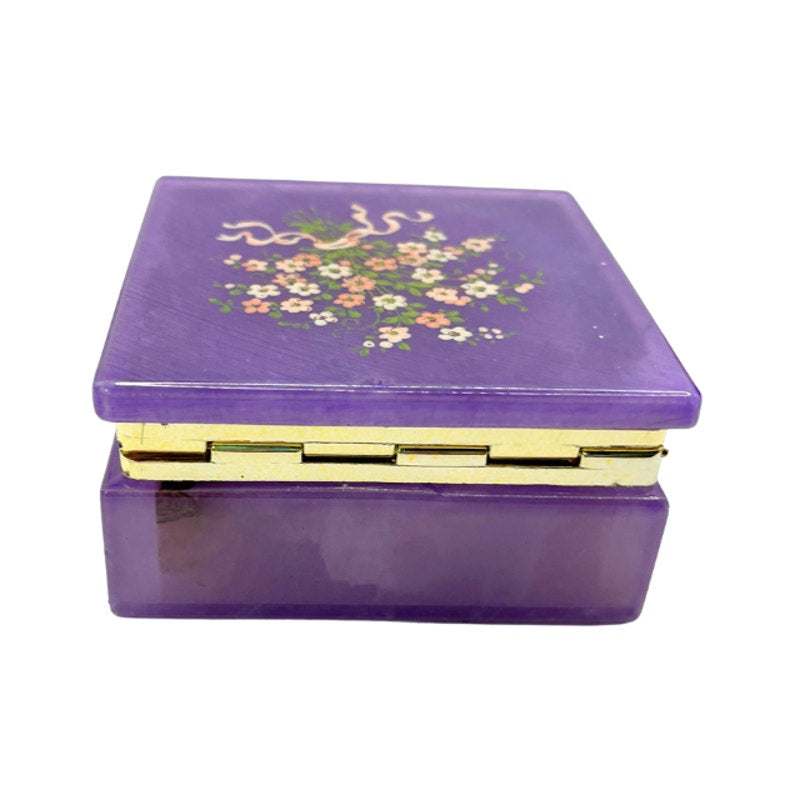 Vintage Himark Alabaster Keepsake Box Pink Floral Italy