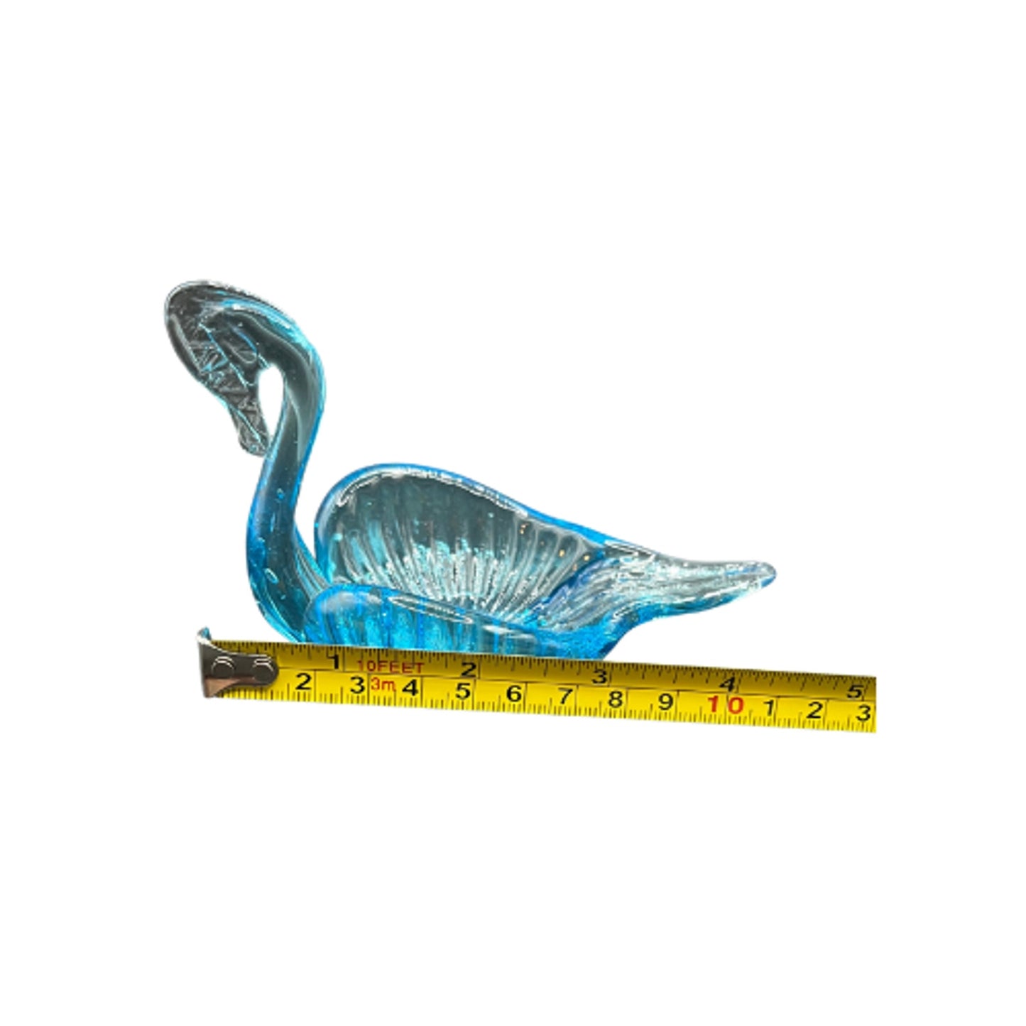 Vintage Blown Glass Nesting Swans Set Blue Turquoise Art Glass Figurines w/ Glow
