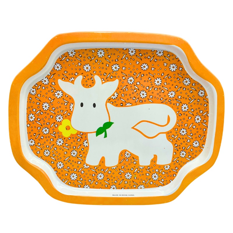 Vintage Farm Animal Small Trays Set of 4 Calico Floral Kitsch Country Kitchen