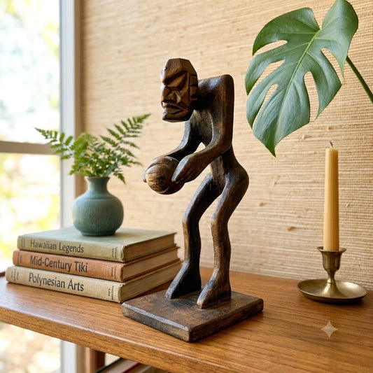 Vintage Hawaiian Carved Wood Tiki Figure Souvenir Polynesian Mid Century Decor
