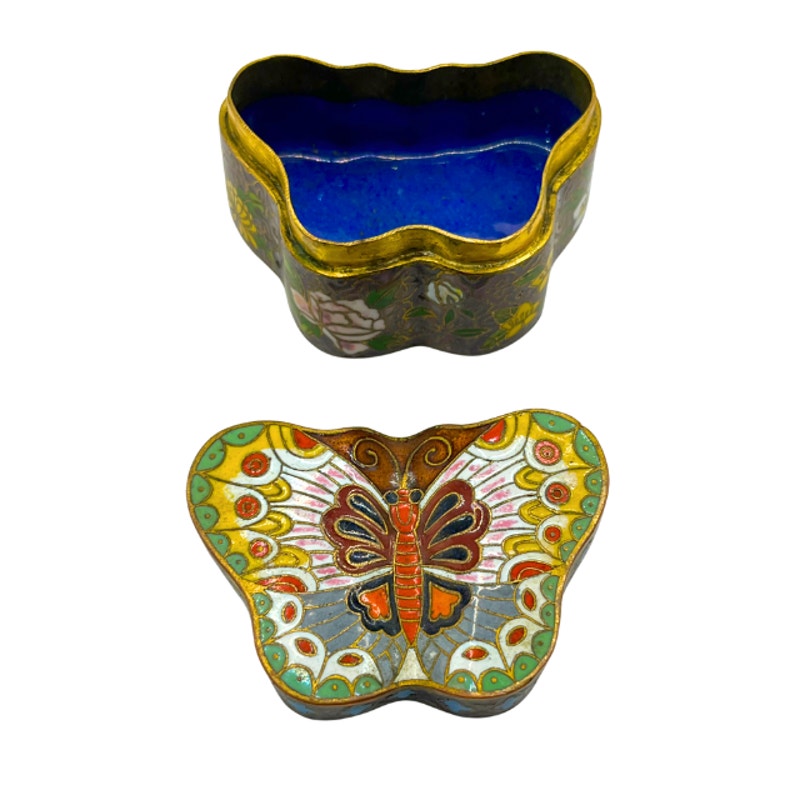 Vintage Chinese Cloisonne Enamel Butterfly Trinket Pill Box