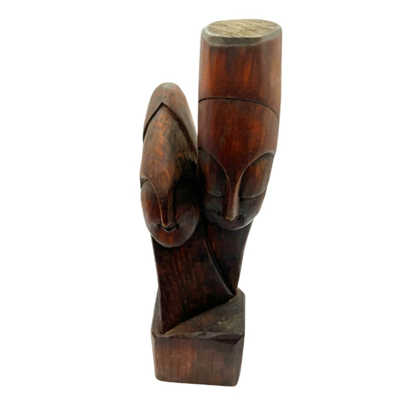 Vintage Hand Carved Wooden Sculpture Intertwined Embracing Figures Dark Wood