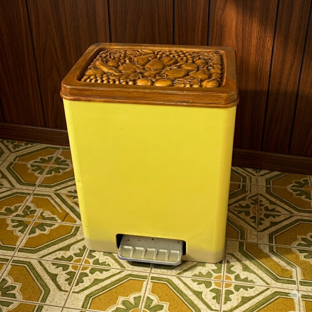 1970z CHEINCO Housewares Woodbury Fruit Faux Wood Vintage Yellow Ombre Trash Can Waste Bin