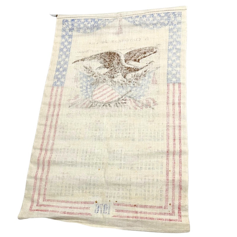Vintage 1976 Bicentennial Linen Calendar Wall Hanging Tea Towel American Eagle