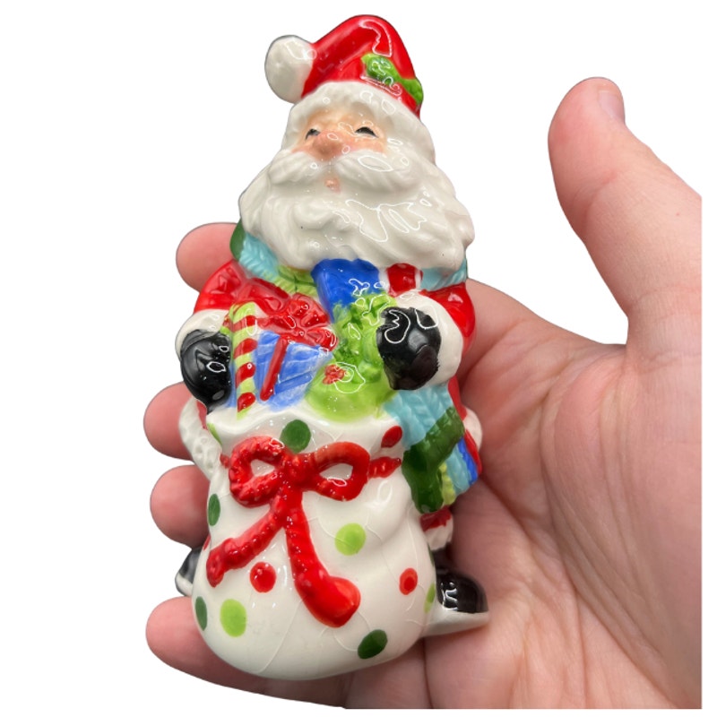 Vintage Fitz and Floyd Be Merry Santa Claus Stack of Gifts Salt & Pepper Shakers