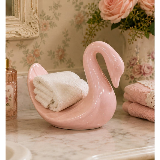 Vintage Pink Swan Ceramic Towel Holder by Andre Richard Mid Century Decor