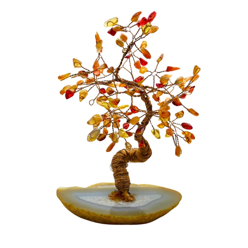 Vintage Gemstone Chalcedony  Tree of Life Copper Wire Geode Base