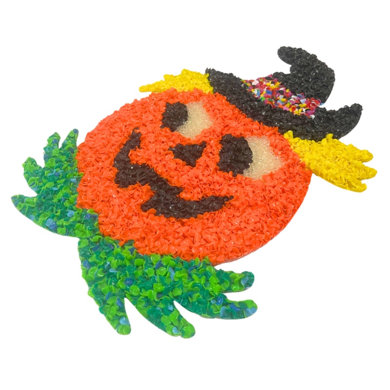 VTG Melted Plastic Popcorn Halloween Wall Hanging Jack-O-Lantern Witch Set of 2