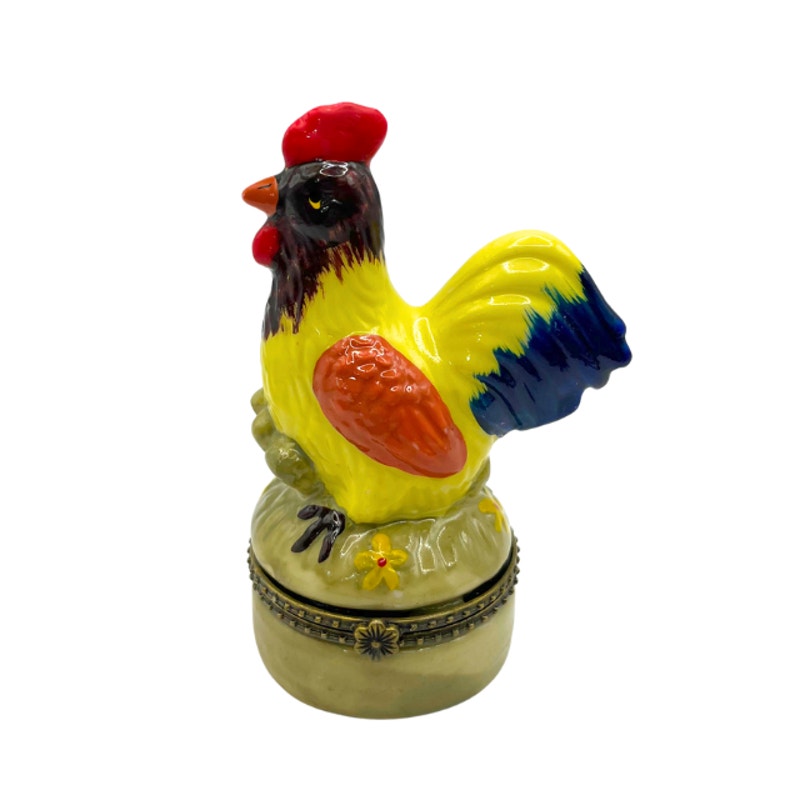 Vintage Nationalfun Rooster Hinged Ring Trinket Box Hand Painted 3 3/4"