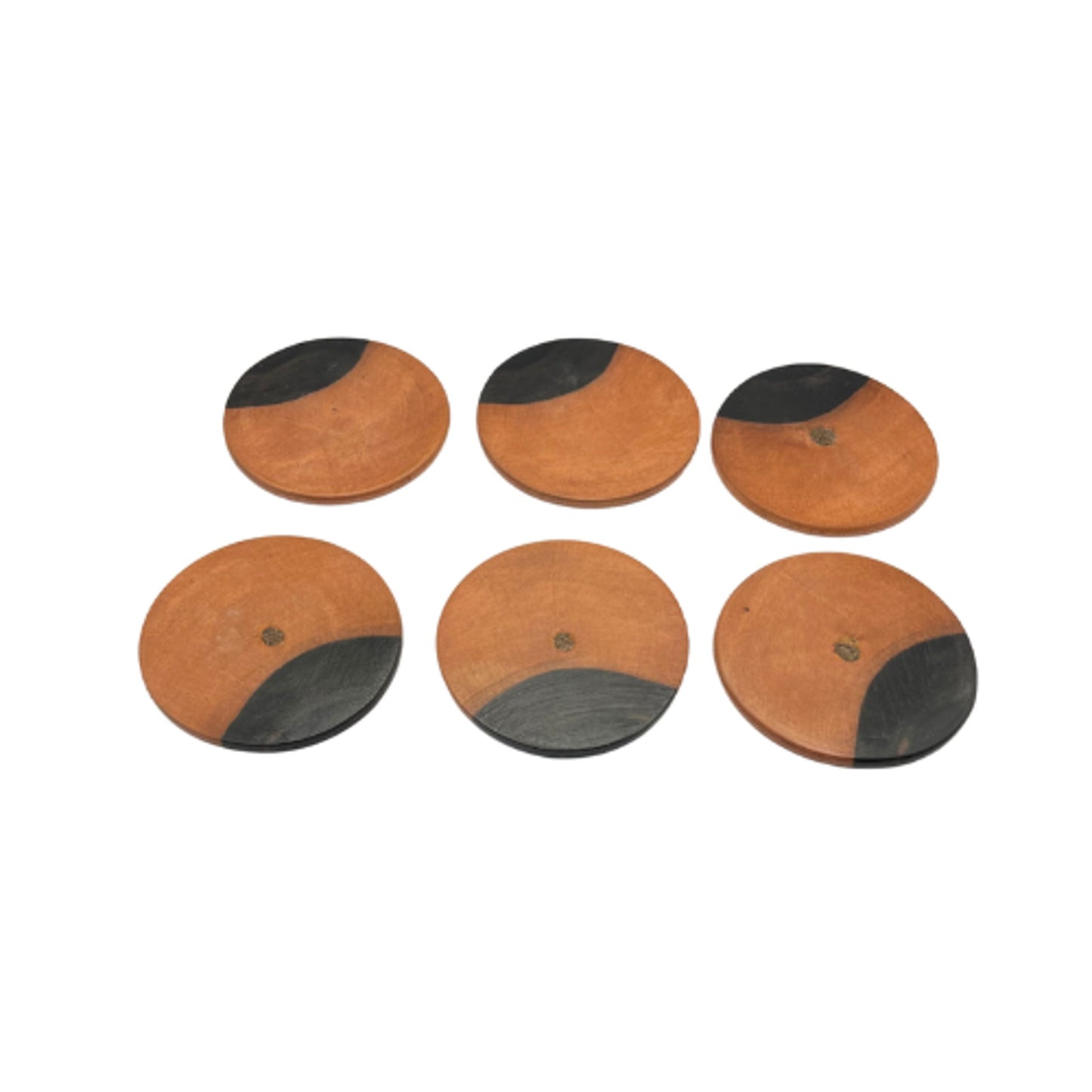 Novica Ebony African Wood Disk Coasters Set of 6 w/ Hut Lidded Caddy Warm Tones