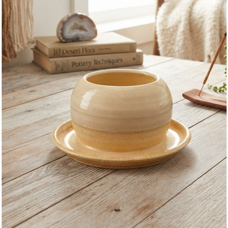 Vintage Hand Thrown Studio Pottery Bowl Desert Landscape Signed Earthy Stoneware