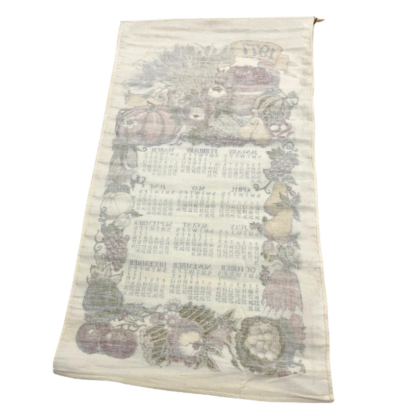 Vintage 1977 Harvest Calendar Tea Towel Fall Fruits Wall Hanging Linen