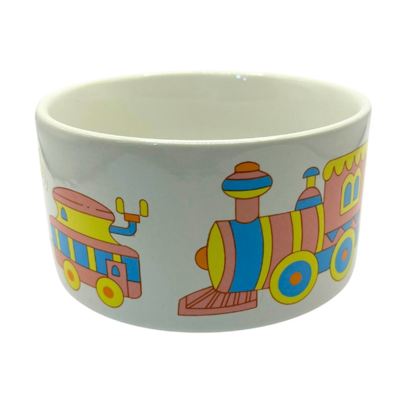 Vintage 1988 CMC Ceramic Baby Cereal Bowl Train Teddy Bear ABC Korea