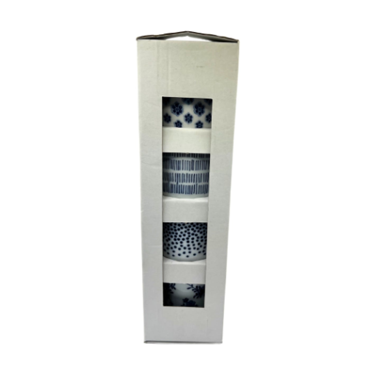 IKEA Entusiasm Porcelain Tumbler Set Cobalt Blue Patterned Cups Set of 4 New