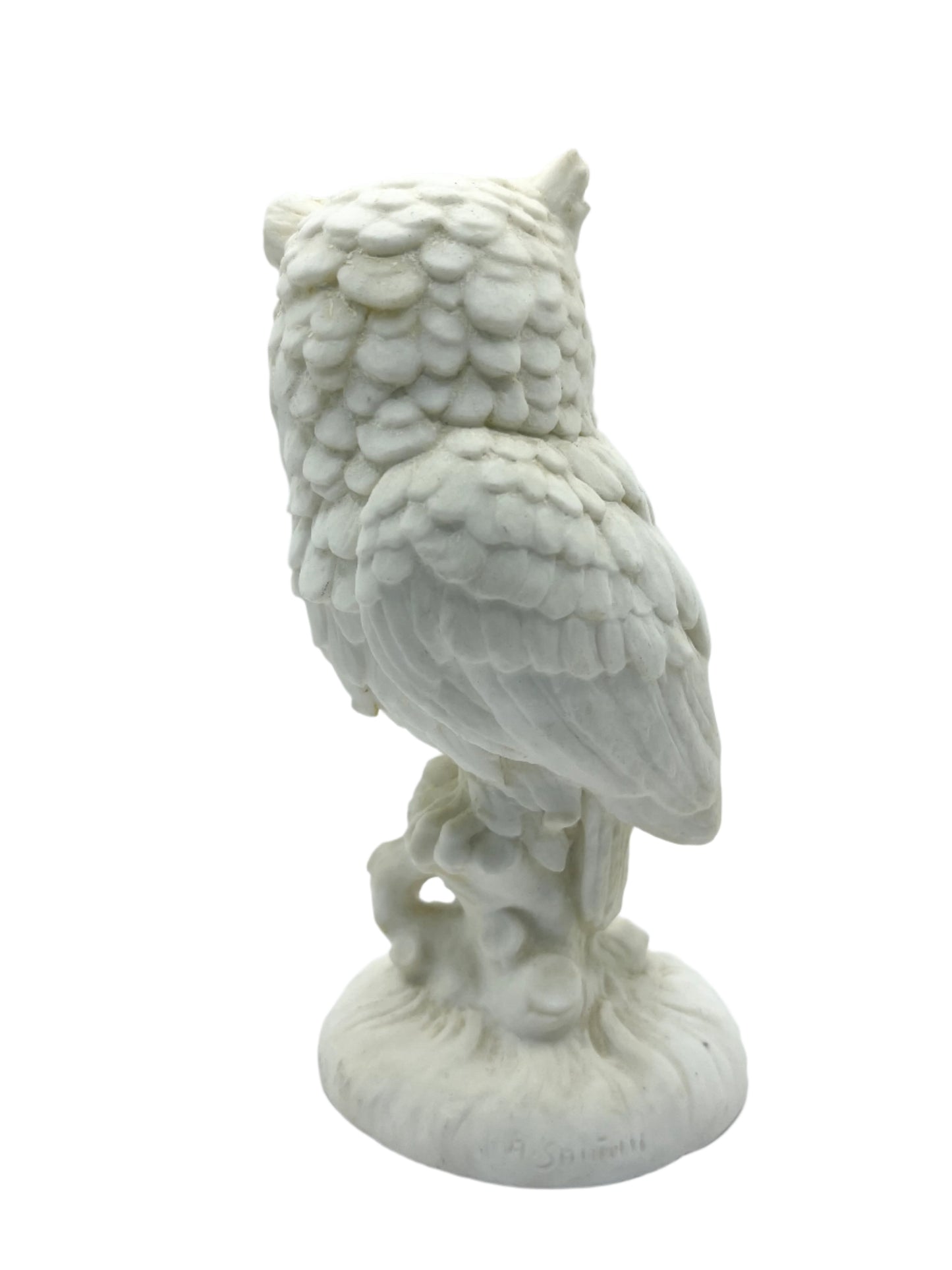 Vintage Alabaster White Owl Signed A. Santini Made in Italy