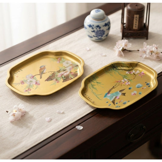 Vintage Asian Inspired Mini Tip Trays Gold Tone Metal Made in England