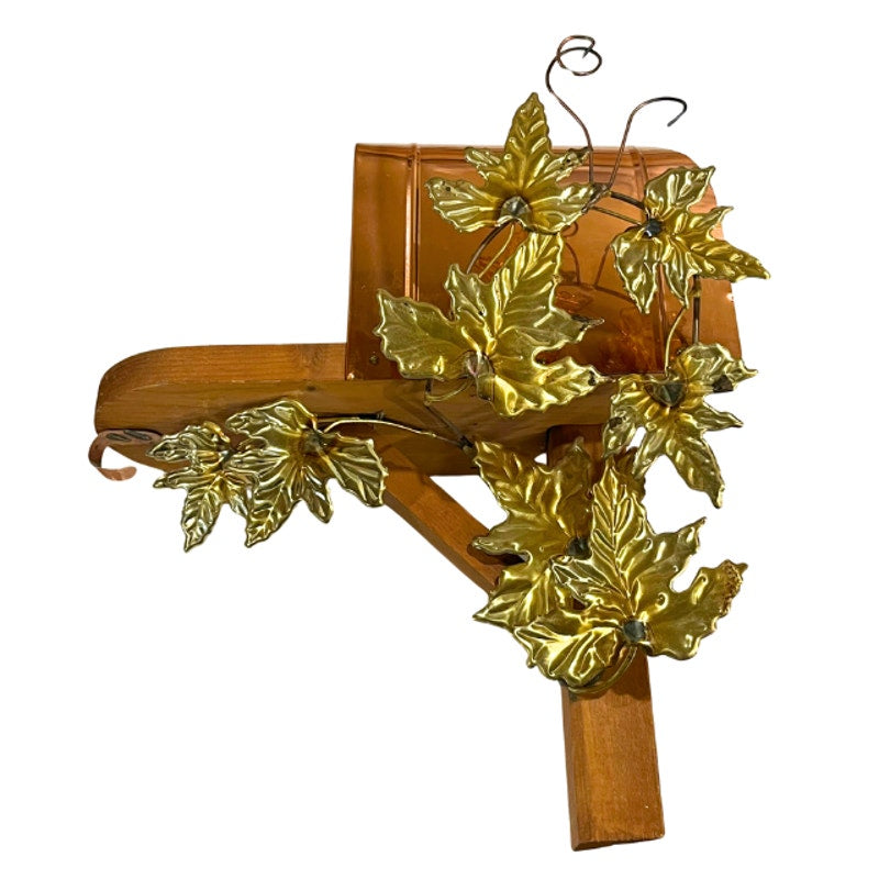 Vintage Wood & Copper Wall Mailbox Ivy Leaves Home Interiors Homco
