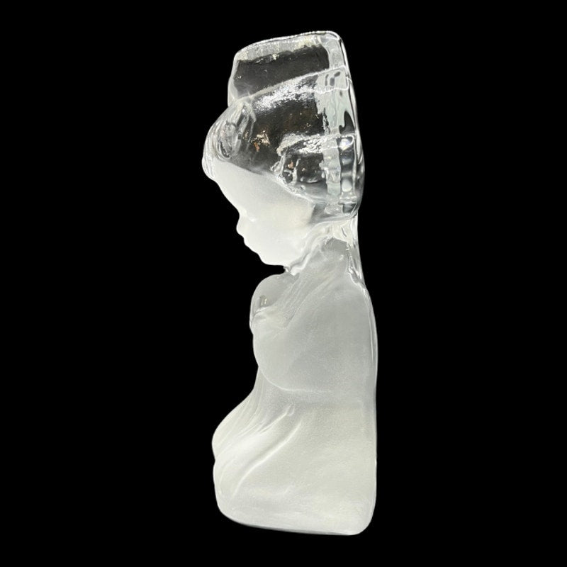 Vintage Viking Glass Praying Girl Figurine Clear Satin Crystal