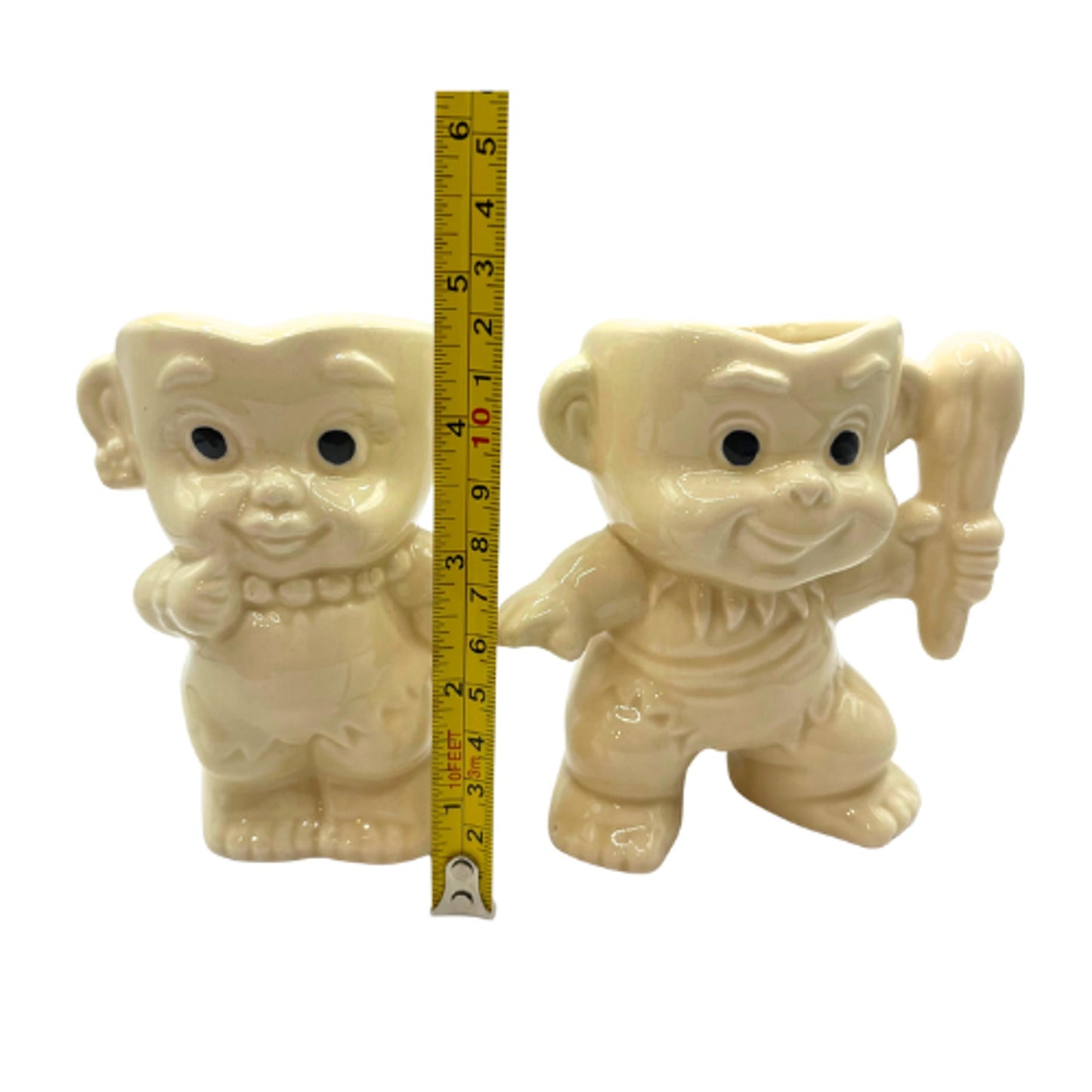 Vintage Flintstones Pebbles and Bam Bam Figural Planters Pencil Holders Ceramic