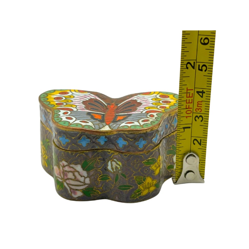 Vintage Chinese Cloisonne Enamel Butterfly Trinket Pill Box