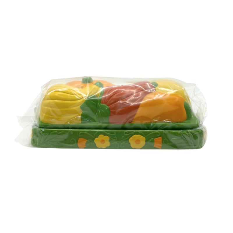 Vintage Avon Avocado Green Harvest Vegetables Melamine Butter Dish NIB