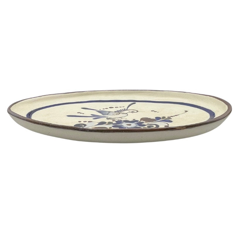 Vintage Tonalá Mexican Folk Art Pottery Serving Platter Bird Floral Oval Tray