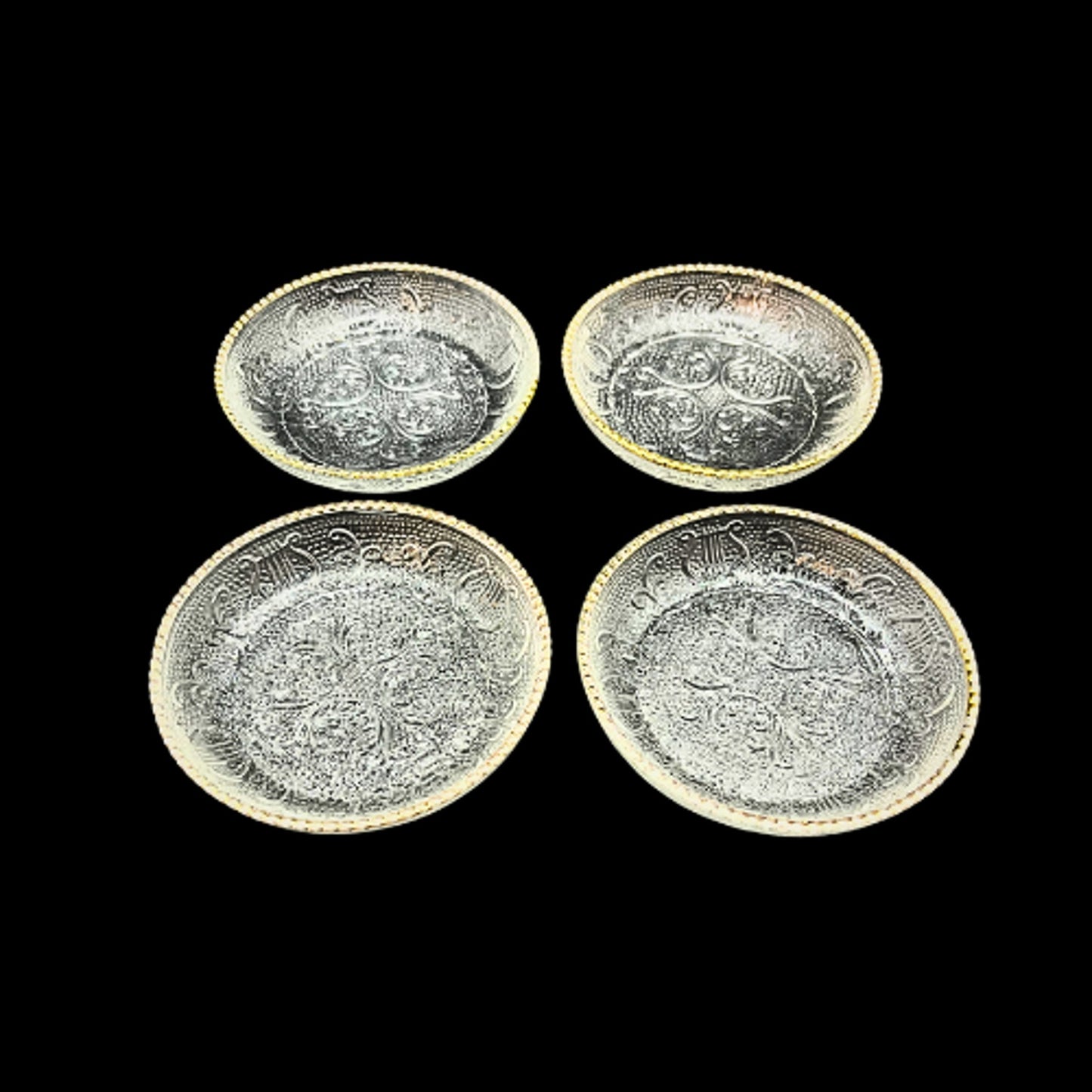 Vintage MCM Jeannette Glass Harp Ashtrays Coasters Gold Tone Beaded 1950s