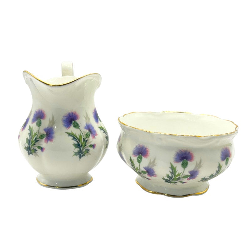 Vintage Royal Albert Brigadoon Bone China Creamer and Sugar Bowl with Gold Trim