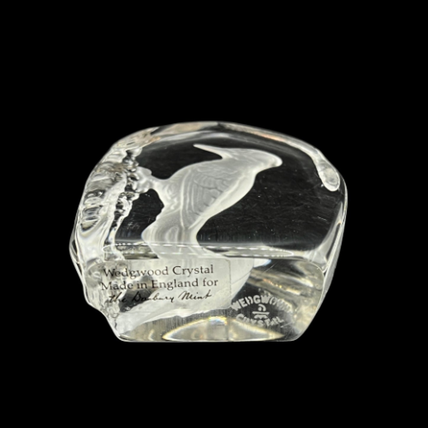 Wedgwood Crystal Reverse Cut Paperweight Wild Birds Woodpecker