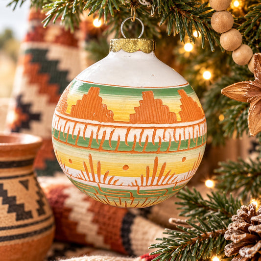 Navajo Pottery Christmas Ornament Sgraffito Etched Signed M. Grey Native Art