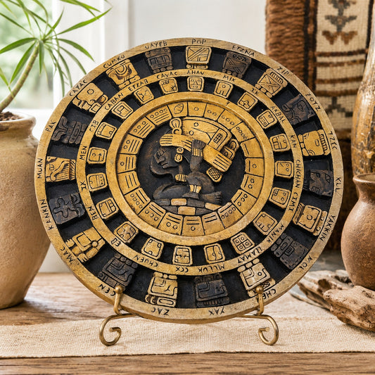 Vintage Hand Carved Wood Mayan Calendar Aztec Art Plaque
